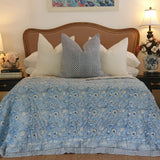 Wild Flower Ocean Reversible Quilt - Blue (Size: King 228 cm x 274 cm) - Top-Down View