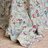 Green Berries Kantha Bedspread Coverlet - Green (King - 228 cm x 274 cm) - Side View