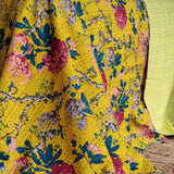 Mustard Peony Kantha Bedspread Coverlet - Mustard (King - 228 cm x 274 cm) - Side View