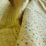 Mustard Peony Kantha Bedspread Coverlet - Mustard (King - 228 cm x 274 cm) - Close-Up Angle