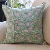 Kolka Floral Garden Soft Cotton Voile High Quality Decorative Cushion - Green - Front View