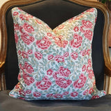 Kolka Peonies Soft Cotton Voile Decorative Hand Block-Printed Cushion - Ruby - Front View