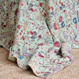 Green Berries Kantha Bedspread Coverlet - Green (King - 228 cm x 274 cm) - Front View