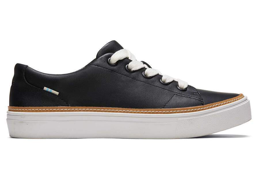 TOMS Women's Black Leather Lace-Up Sneakers - Low Cut - Size 9