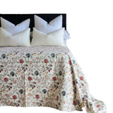 Berries Kantha Bedspread Coverlet - White (King - 228 cm x 274 cm) - Front View