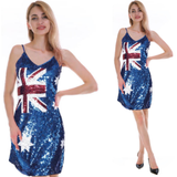 Womens Australia Flag Sequin Dress Australian Day Aussie Oz Costume - Front View