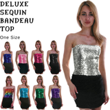 Womens Sparkling Sequin Tube Bandeau Crop Top - Black Party Wear - Top-Down View