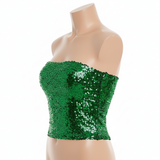 Womens SEQUIN BANDEAU CROP TOP Sparkling Sparkly Costume Tube - Green - Side View