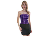 Purple Sparkling Sequin Bandeau Crop Top - Perfect for Parties and Costumes - Front View