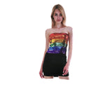 Rainbow Sequin Bandeau Crop Top - Sparkly Costume Tube for Women - Front View