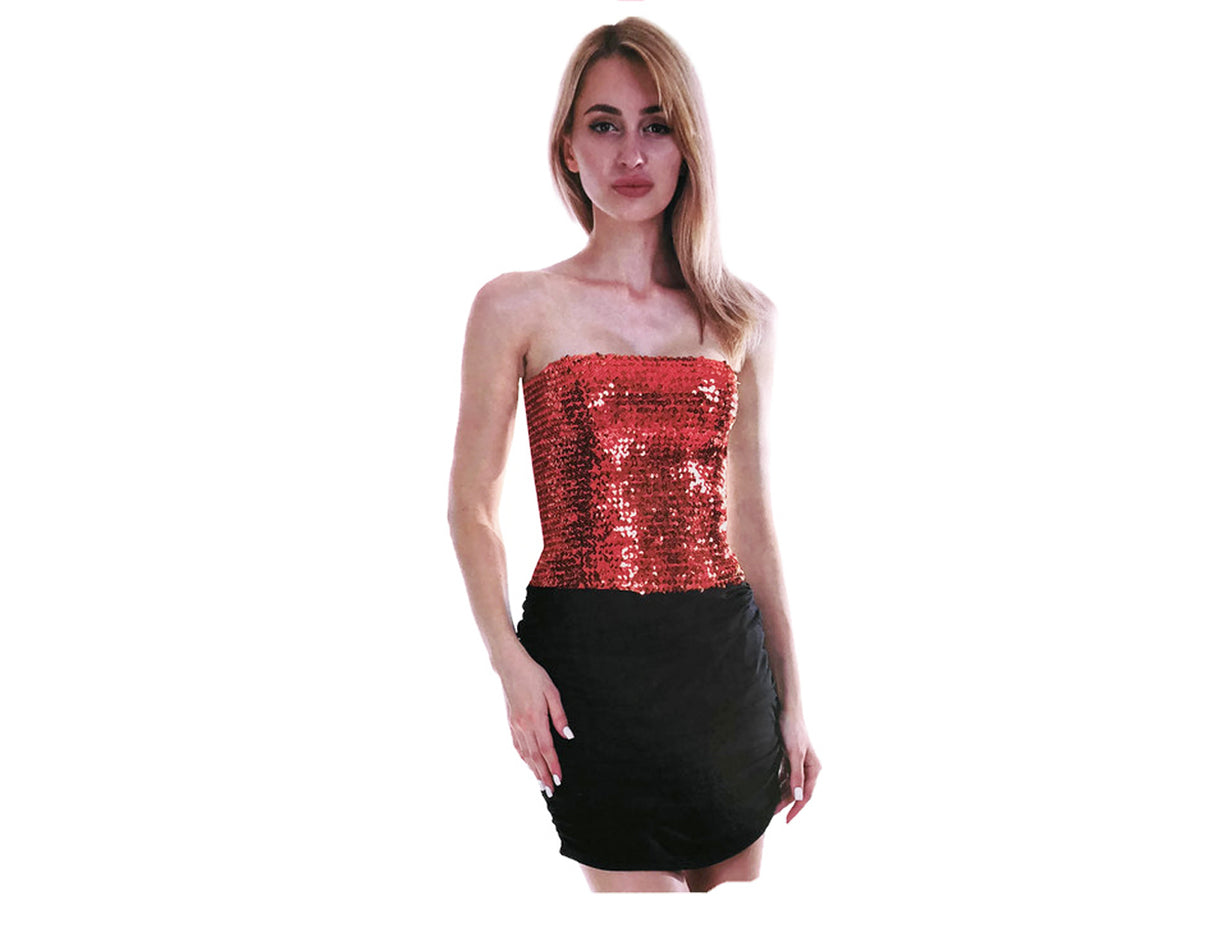 Red Sparkling Sequin Bandeau Crop Top - Perfect for Parties and Costumes