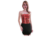 Red Sparkling Sequin Bandeau Crop Top - Perfect for Parties and Costumes - Front View