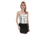 Sparkling Silver Sequin Bandeau Crop Top - Perfect for Parties and Costumes - Side View