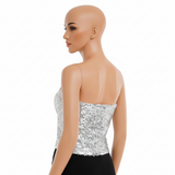 Sparkling Silver Sequin Bandeau Crop Top - Perfect for Parties and Costumes - Side View