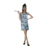Charleston Sequin Flapper Fringe Costume Tassel Party Fancy Dress 20s 30s - Silver - Front View