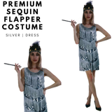 Charleston Sequin Flapper Fringe Costume Tassel Party Fancy Dress 20s 30s - Silver - Side View