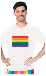 Adult Rainbow Flag T Shirt Top Tee Gay Pride LGBTQ - White - One Size - Front View
