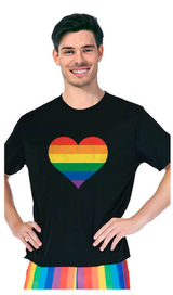 Adult Rainbow Flag T Shirt Top Tee Gay Pride LGBTQ Love Heart - Black - One Size - Front View