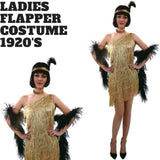 Ladies Flapper Costume Charleston Gatsby Chicago Fancy Dress Party 1920s 20s - Gold - Front View
