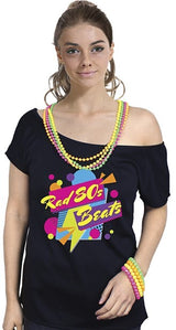 Rad 80s Beats Womens T Shirt Costume Ladies 1980s Fancy Dress Up Top - Black - Front View