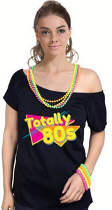 Totally 80s Black Womens T Shirt Costume Ladies 1980s Fancy Dress Up Top - Front View