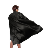LONG CAPE Costume Cloak Halloween Fancy Dress Coat Jacket Superhero - Black - Front View