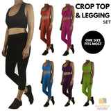 Womens CROP TOP Tank + LEGGING Pants SET Jogger Sport Party Tracksuit Gym Yoga - Red - Top-Down View