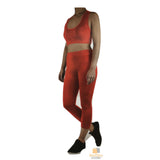 Womens CROP TOP Tank + LEGGING Pants SET Jogger Sport Party Tracksuit Gym Yoga - Red - 45-Degree Angle