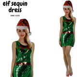 Womens Christmas Sequin Elf Dress Costume Party Dress Up Xmas Ladies - Front View