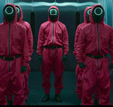 Adult Squid Game Costume Guard Tracksuit Halloween Party Red - Square - S/M(165 - 175cm) - Top-Down View
