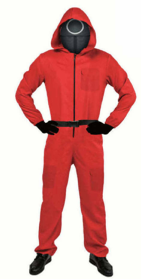 Adult Squid Game Costume Guard Tracksuit Halloween Cosplay Red  - S/M(165 - 175cm)