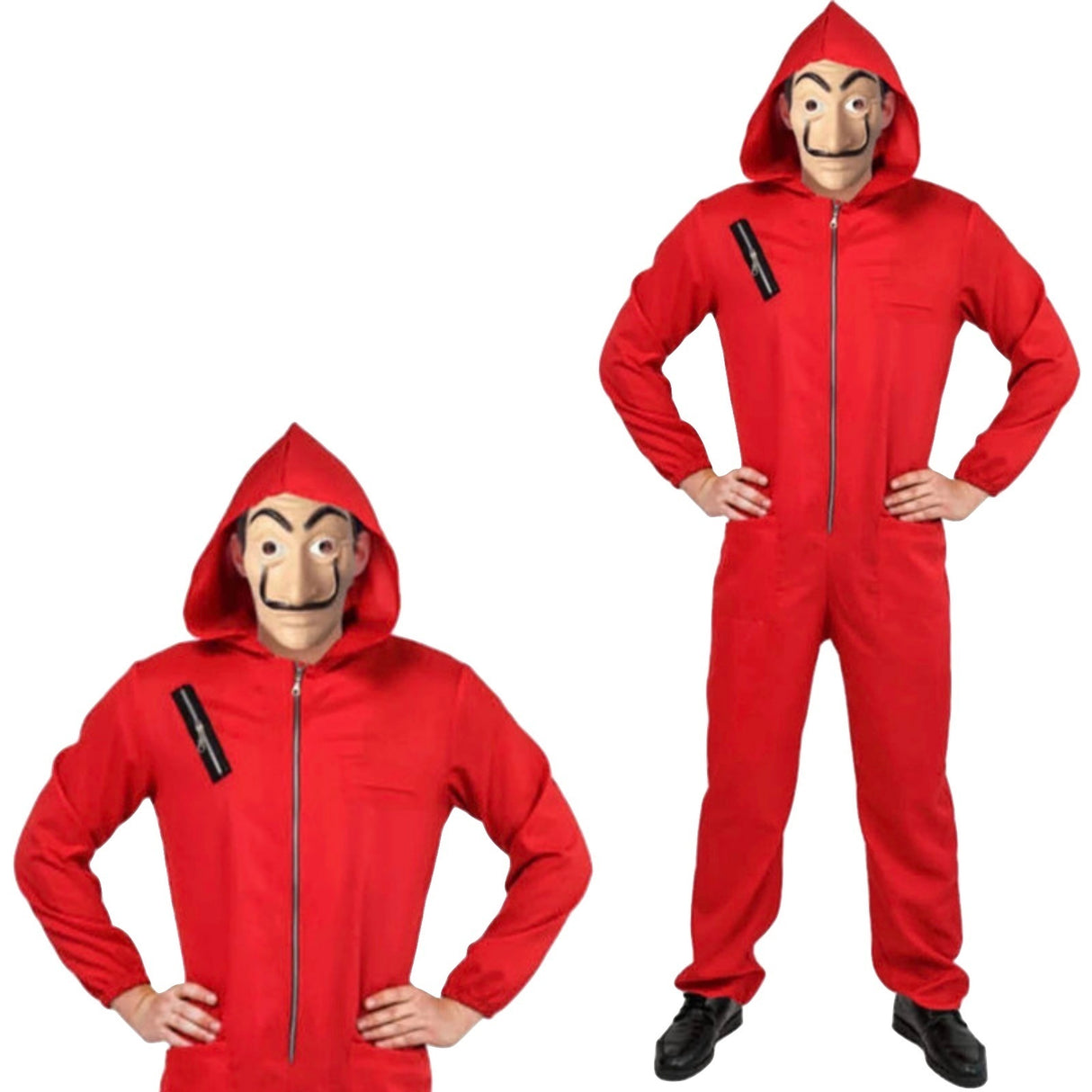 Salvador Dali La Casa De Papel Money Heist Red Jumpsuit Mask Costume Hoodie - S/M (165cm - 175cm)