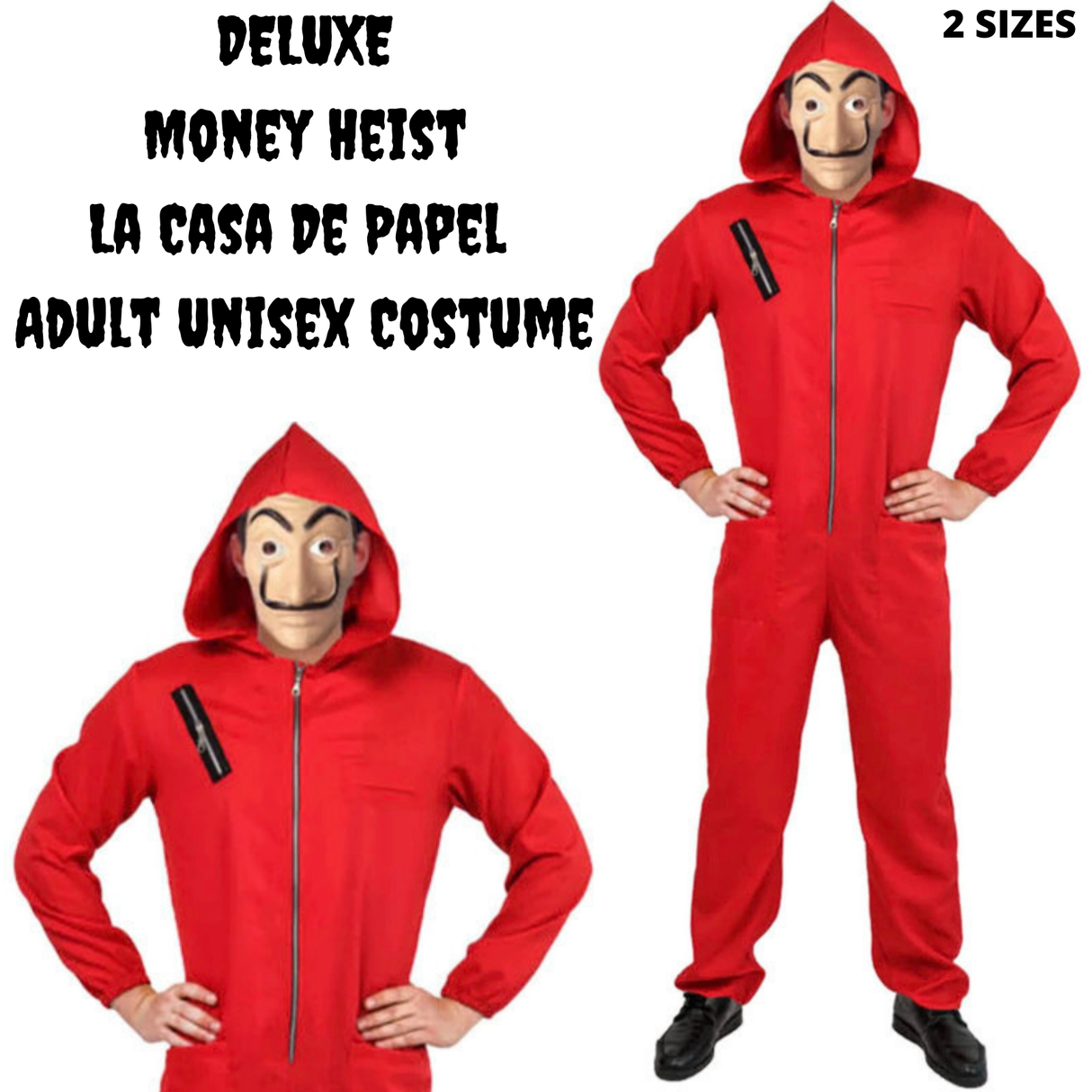 Salvador Dali La Casa De Papel Money Heist Red Jumpsuit Mask Costume Hoodie - S/M (165cm - 175cm)