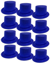 Set of 12 Sparkling Blue Glitter Top Hats for Fun Dress-Up Parties