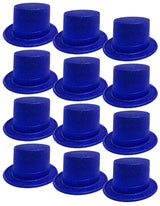 Set of 12 Sparkling Blue Glitter Top Hats for Fun Dress-Up Parties - Front View