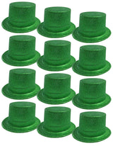 12-Pack Sparkling Glitter Top Hats for Parties - Green Fancy Dress Accessory