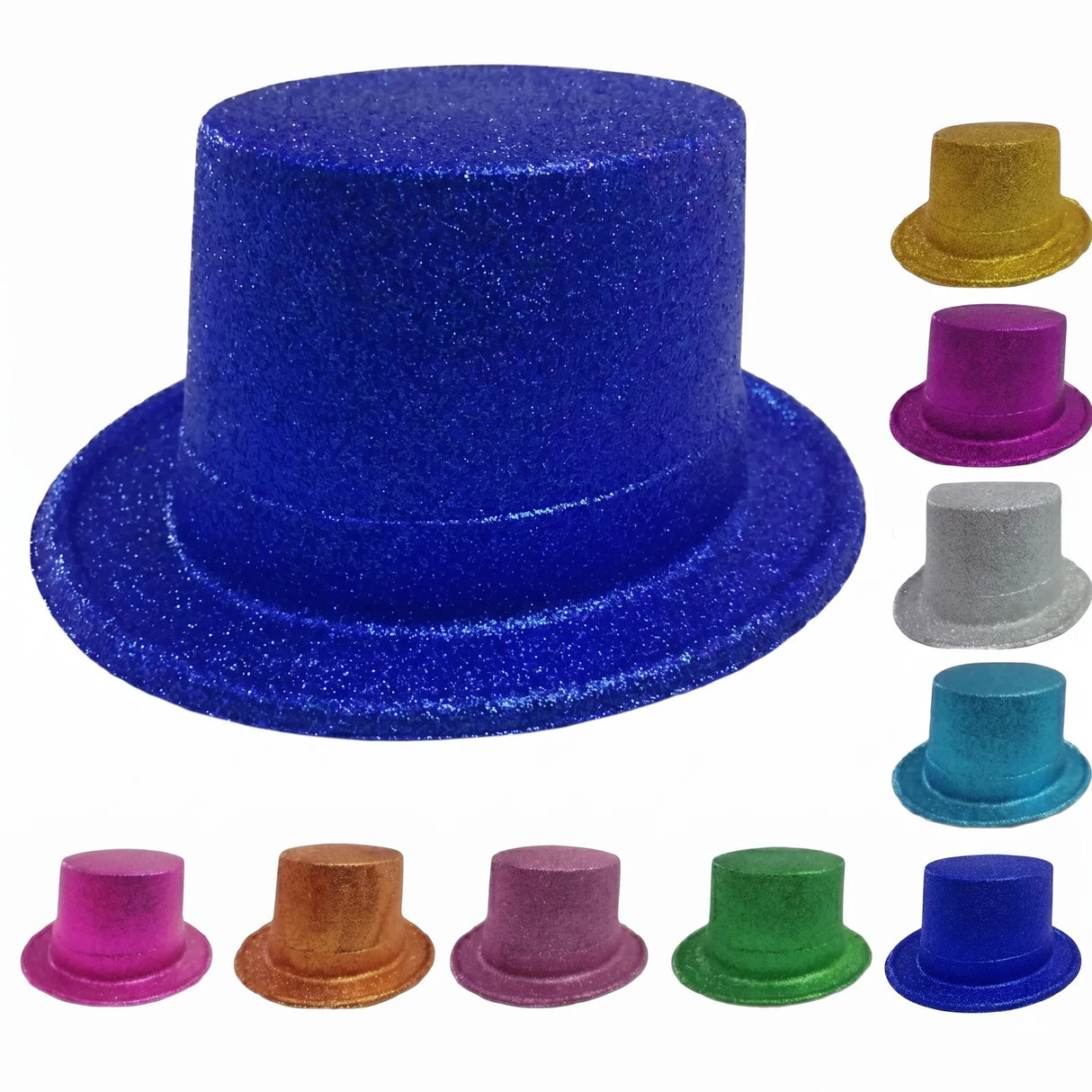 12-Pack Sparkling Glitter Top Hats - Fun Costume Accessory for Parties - Assorted Colors