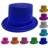 12-Pack Sparkling Glitter Top Hats - Fun Costume Accessory for Parties - Assorted Colors - Front View