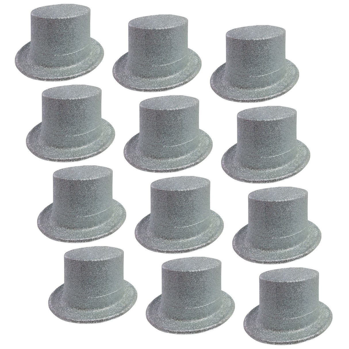 Sparkling Glitter Top Hats - Bulk Pack of 12 Fun Costume Accessories for Parties - Silver
