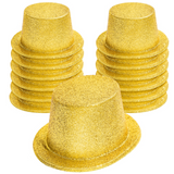 Bulk Pack of 12 Sparkling Glitter Top Hats for Fun Dress-Up Events - Yellow/Gold - Front View