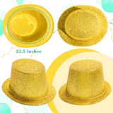 Bulk Pack of 12 Sparkling Glitter Top Hats for Fun Dress-Up Events - Yellow/Gold - Side View