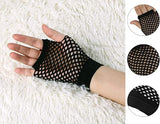 12 Pair Fishnet Gloves Fingerless Wrist Length 70s 80s Costume Party - Black - 45-Degree Angle
