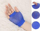 12 Pack Fingerless Fishnet Gloves - Retro Wrist-Length Dance Accessories - Blue - Side View