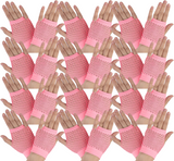 12 Pair Fishnet Gloves Fingerless Wrist Length 70s 80s Costume Party -Light Pink - Front View