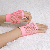 12 Pair Fishnet Gloves Fingerless Wrist Length 70s 80s Costume Party -Light Pink - Top-Down View