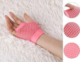 12 Pair Fishnet Gloves Fingerless Wrist Length 70s 80s Costume Party -Light Pink - Top-Down View