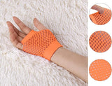 12 Pair Fishnet Gloves Fingerless Wrist Length 70s 80s Costume Party - Orange - 45-Degree Angle
