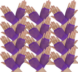 12 Pair Fishnet Gloves Fingerless Wrist Length 70s 80s Costume Party - Purple - Front View