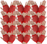 12 Pack Red Fingerless Fishnet Gloves - 70s & 80s Costume Party Accessories - Front View