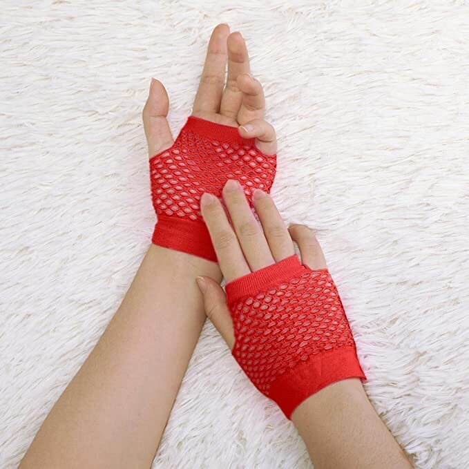12 Pack Red Fingerless Fishnet Gloves - 70s & 80s Costume Party Accessories